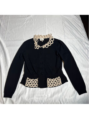 Women's Milly 100% Cashmere Cardigan Sweater Size M Black Beige